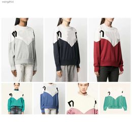 Isabel Marant Women Designer Hoodie Cotton Sweatshirt Round Neck Letter Flocking Printing Casual Color Block Long Sleeve Sweater i m