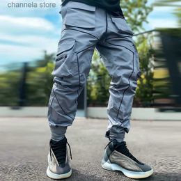 Men's Pants Mens Gym Joggers Casual Pants Sweatpants Fitness Trousers Hip Hop Cargo Pants Male Streetwear Men Reflect Sports Trackpants T240227