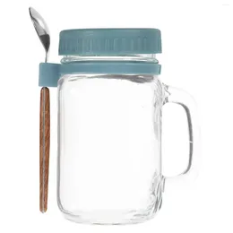 Storage Bottles Portable Glass Mason Jar Breakfast Cup Leakproof Yogurt Soda Lime With Spoon Overnight Oat Oatmeal