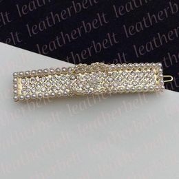 Women Rhinestone Barrettes Luxury Pearl Letter Hair Clips Women Girl Designer Square Elastic Barrettes Hairpin