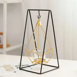 Candle Holders 67JE 1Set Nordic Gold Geometric Wrought Iron Hanging Candlestick Decoration