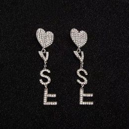 Designer Full Rhinestone Heart Y letter ear clip Earrings Dangle earring for fashion women high-quality Jewellery gift