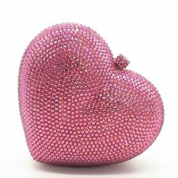 Evening Bags Red Full Diamond Women Clutch Rhinestone Wedding 2021 Crystal Heart Shaped Ladies Dinner Bag Pink Clutches1280S