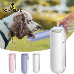 Feeding KOMMILIFE 420ml Foldable Dog Water Bottle Leakproof Pet Drinking Bottle Bowl For Dogs Outdoor Portable Dog Waterer Dog Supplies