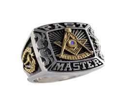 Gold filled past master masonic rings 316L Stainless steel punk style mens mason ring2270991