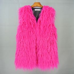 Fur 2023 Autumn New Fashion Women Middle Long Fluffy Colourful Mongolia Sheep Fur Vest Female Sleeveless Faux Fur Jacket Vest