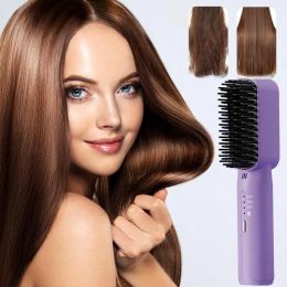 Irons Mini Cordless Hair Straightener Portable Hair Straightener Comb Quick Heat Up Rechargeable Heated Hair Straightening Brush