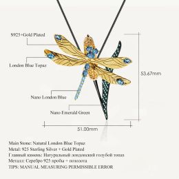 Jewellery GEM'S BALLET 925 Sterling Silver Gold Plated Animal Wheat ears Brooch Natural London Blue Topaz Dragonfly Brooches For Women