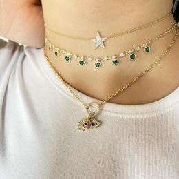 2021 gold metal Colour red blue green white heart drop charm cz station link chain choker necklace for 2021 valentines day gift248D