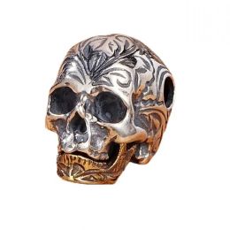 Pendants BOCAI New S925 Silver Punk Style Carved Tang Grass Pattern Skull Pendant Vintage ThreeWay Bead DIY Jewellery Accessories