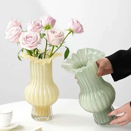 Medieval Vase, Living Room, Water-based Flower Arrangement, High-end Feeling, Pleated Skirt, French Glass Decoration, Dining Table, Soft Decoration