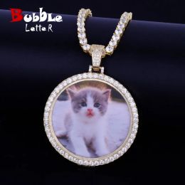 Necklaces Bubble Letter Custom Circle Photo Medallions Necklace & Pendant Gold Color Cubic Zircon Men's Hip Hop Jewelry