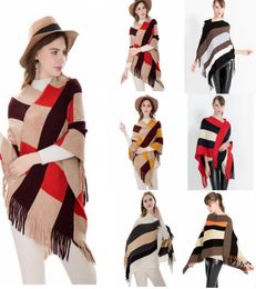 Plaid Poncho Scarf Tassel Wraps Women Vintage Knit Tartan Winter Cape Grid Shawl Cardigan Blankets Cloak Coat Sweater Scarves GGA73422331