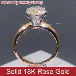 Cluster Rings Real Solid 18K Au750 White Rose Gold Ring Women Wedding Anniversary Engagement Party Round Moissanite Diamond