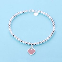 4mm beads love heart charm bracelet for women girls lovely cute S925 silver beaded luxury designer Jewellery bangle blue pink pendant bracelets