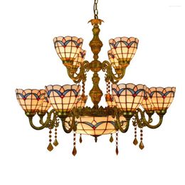 Chandeliers 12 Heads Chandelier Stained Glass Large Warm Color Magnolia Flower Colorful Style Crystal Pendant Lamp For