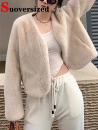 Women's Fur V-neck Warm Short Faux Jackets Korean Imitate Furs Coats Fall Winter Mink Outerwear Women Thick Furry Chaqueta