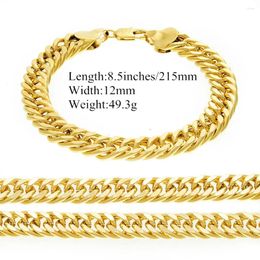 Link Bracelets 14K Solid Yellow Gold Plated Bracelet Chain For Men Jewelry Women 210mm 8.3" Wide 8mm Stamped