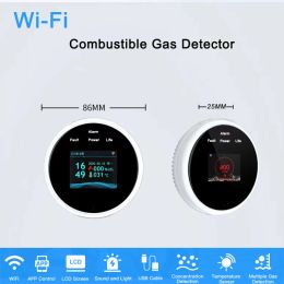 Detector LCD Display Fire Security detector Tuya WiFi GAS Leak Sensor LPG CH4 Alarm Built In Siren APP Reminder Control Home Safety Smart