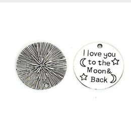 100pcs Antique Silver I Love You to the Moon and Back Charms Pendants 25mm189z