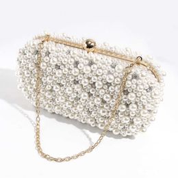 Shoulder Bags 2024 Beaded New Dinner Handbag Pearl Water Diamond Dress Bag Versatile Diagonal Straddle Ladies 240427