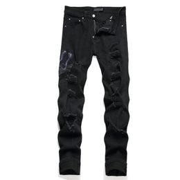 designer jeans man pants black skinny light wash ripped motorcycle rock revival joggers men High quality brand trousers jeans