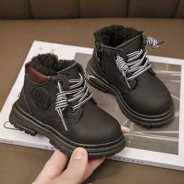 2024 shoes Kid Boot Autumn/Winter Children Boots Boys Girls Leather Boots Plush Fashion Waterproof Nonslip Warm Kids Boots Shoes 2132 Best quality