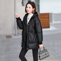 Women's Trench Coats 2024 Winter Fashion Cotton-padded Jackets Female Thick Warm Loose Outerwear Ladies Solid Colour Hooded S401