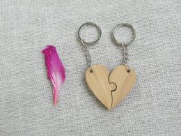 Chains Custom Made Blank Wooden Heart Keychain Couple Love Puzzle Wood Key Ring Key Pendant Jewellery For Engraved