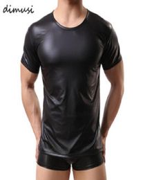 PU Leather T Shirts Men Sexy Fitness Tops Gay Undershirt Tshirt Tees Mens stage Tshirt ONeck Sexy Men Casual Clothes Club Fetis5654943