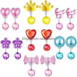 Stud 7 Pairs Girls Clip On Earrings Pretend Princess Jewelry Earring Play And Pads In Pink Box Drop Delivery Jewelry Earrings Dhask