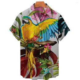 Men's Casual Shirts Bird Species Print Summer Oversized Short Sleeve Fashion Single-Breasted Blouses Trend Tops Men Clothing
