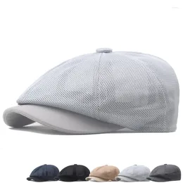 Berets Short Brim Mesh Breathable Outdoor Shade Men Beret Sun Protection Solid Colour Unisex Sboy Hat Painter'S