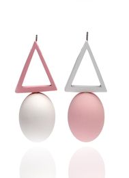 Fashion Triangle Ball Geometry Shape Stud Earrings White Pink Blue Earrings for Women Girls Jewelry Whole SKU35537692793