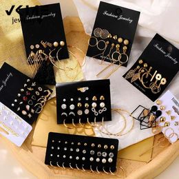 Stud Earrings VKME Vintage Gold Colour Geometric Round Set For Women Fashion Twist Pearl Earring Hollow Square Jewellery Gifts