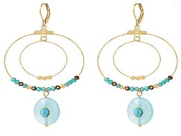 Dangle Earrings Boho Style Handmade Natural Stone Drop Stainless Steel Double Circle Blue Beads Long Jewelry Whole3384342