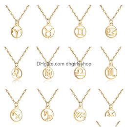 Pendant Necklaces New Zodiac Sign Pendant Necklaces For Women Gold Plated Horoscope Aries Leo 12 Constellations Fashion Stainless Stee Dh9Uo