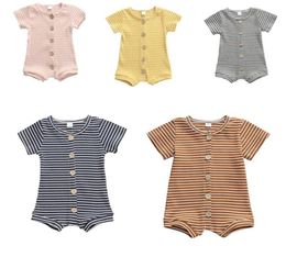 Jumpsuits Sweet Born Toddler Baby Girls Boys Rompers Summer Short Sleeve Striped Cotton Single Breasted Infant Romper5982376