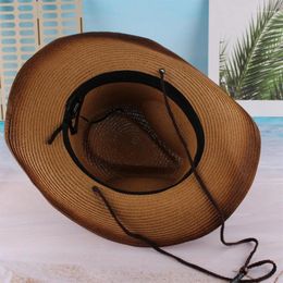 Berets Retro Casual Big Brim Straw Hat Pa-pyrus Curled Top Cowboy Cap Outdoor