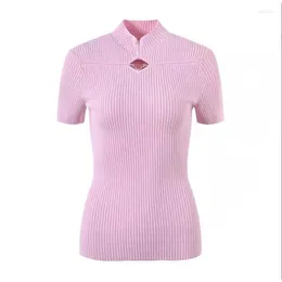 Women's Sweaters VII 2024 S Early Spring Woman Clothing Fashion Half High Neck Knit Pink Short Sleeve Pullover Sweater Women Offers