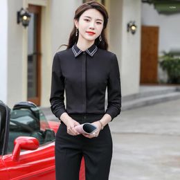 Women's Blouses 2024 Formal Women Shirts Tops White Black Ladies 2 Piece Pant And Blouse Sets Office Work Wear OL Styles
