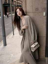 Work Dresses 2024 Women's Autumn And Winter Thickened Comfortable Loose Long Sweater Jacket Knitted Dress Two Piece Set