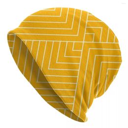 Berets Nordic Pattern Beanie Hats Art Deco Yellow Knitting Hat Outdoor Elastic Unisex Adult Caps Autumn Graphic Trendy Bonnet Gift