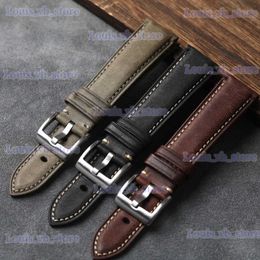 Watch Bands Handmade Vintage Old Leather band 18 19 20 21 22MM black brown gray male soft leather strap brushed first layer cowhide T240227