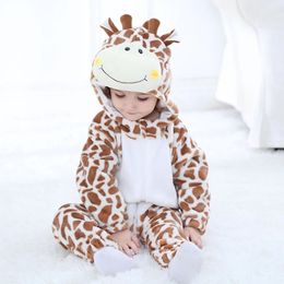 Halloween Animal Giraffe Baby Clothes Boy Girl Romper Bodysuit Pyjamas Winter Flannel Infant Kigurumis Hooded Overall Ropa bebe 240219