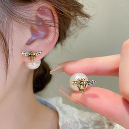 Stud Earrings Arrival Fashion Animal Metal Women Trendy Bees Pearl Double-sided Two-wear Light Luxury Jewellery