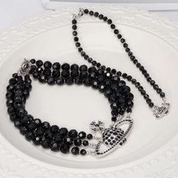 Desginer Viviane Weswoods Jewellery Western Empress Dowager Three Layer Black Agate Large Saturn Pearl Necklace Female Nana Same Style Three Ring Black Pearl