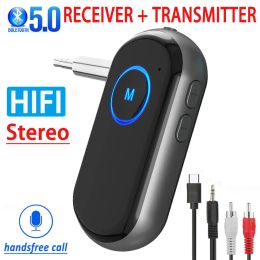 Speakers Bluetooth 5.0 Transmitter Receiver 3.5mm AUX Jack HiFi Music Wireless Audio Adapter Handsfree Car Kit For TV Headphone Speaker