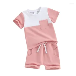 Clothing Sets Toddler Baby Girl Summer Outfits Contrast Color Round Neck Short Sleeve Tops Elastic Waist Shorts 2 Piece