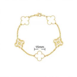 Designer Jewellery Luxury Bracelet Link Chain Vanca Four Leaf Grass Five Flower Thick Rose Gold Colour Red Jade Marrow White Fritillaria Full Diamond Bracelet GHDW